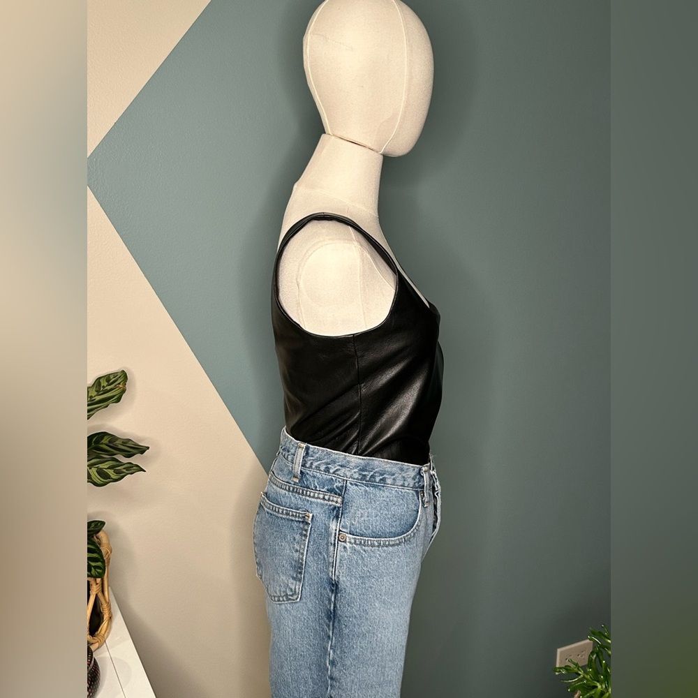 Good American Faux Leather Bodysuit Black GB0499 Sleek Edgy Streetwear Size Med - Picture 5 of 12